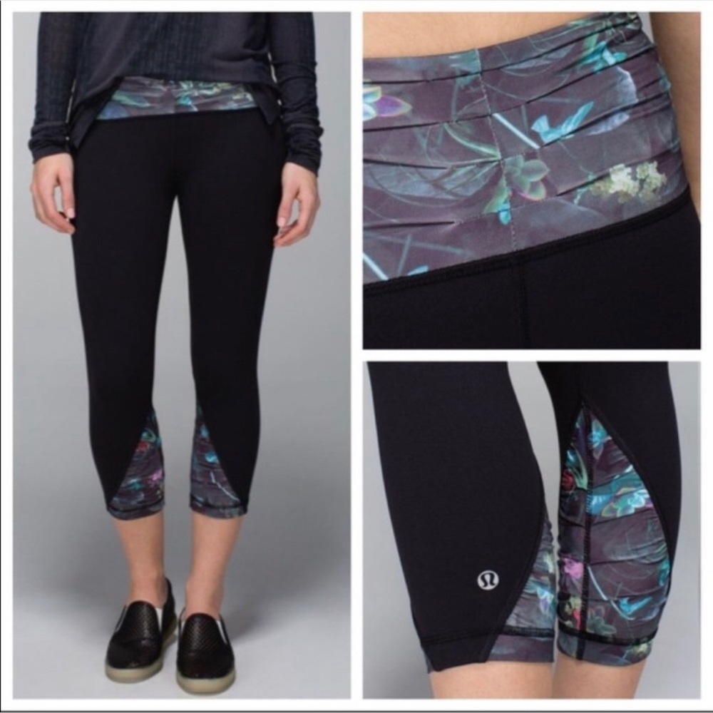RARE Lululemon Embrace Crop Size 6 Black/Curious Jungle 028